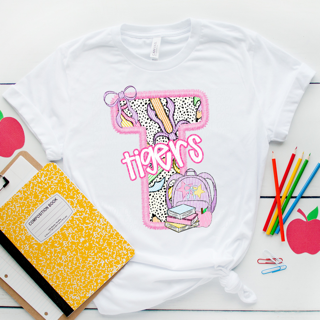 Pink Letter Back to School Mascots Youth DTF Print