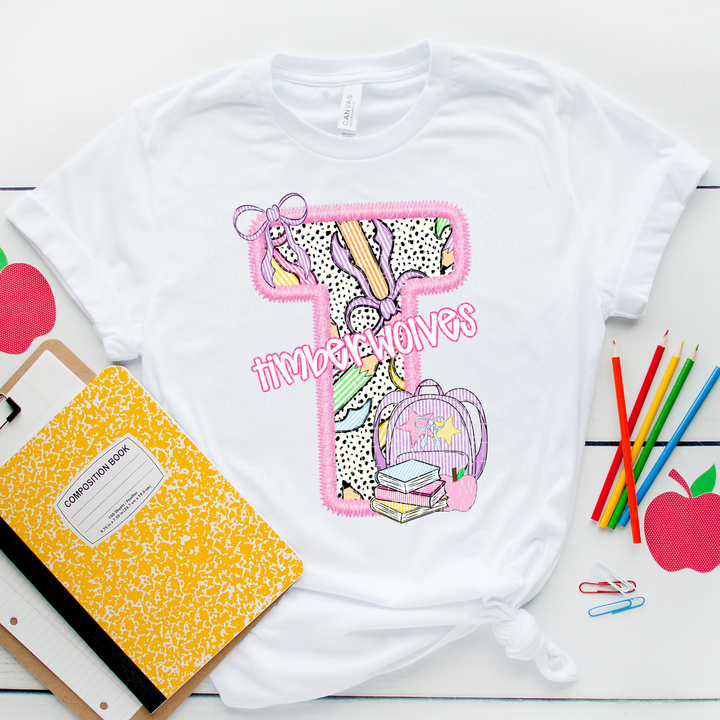 Pink Letter Back to School Mascots Youth DTF Print