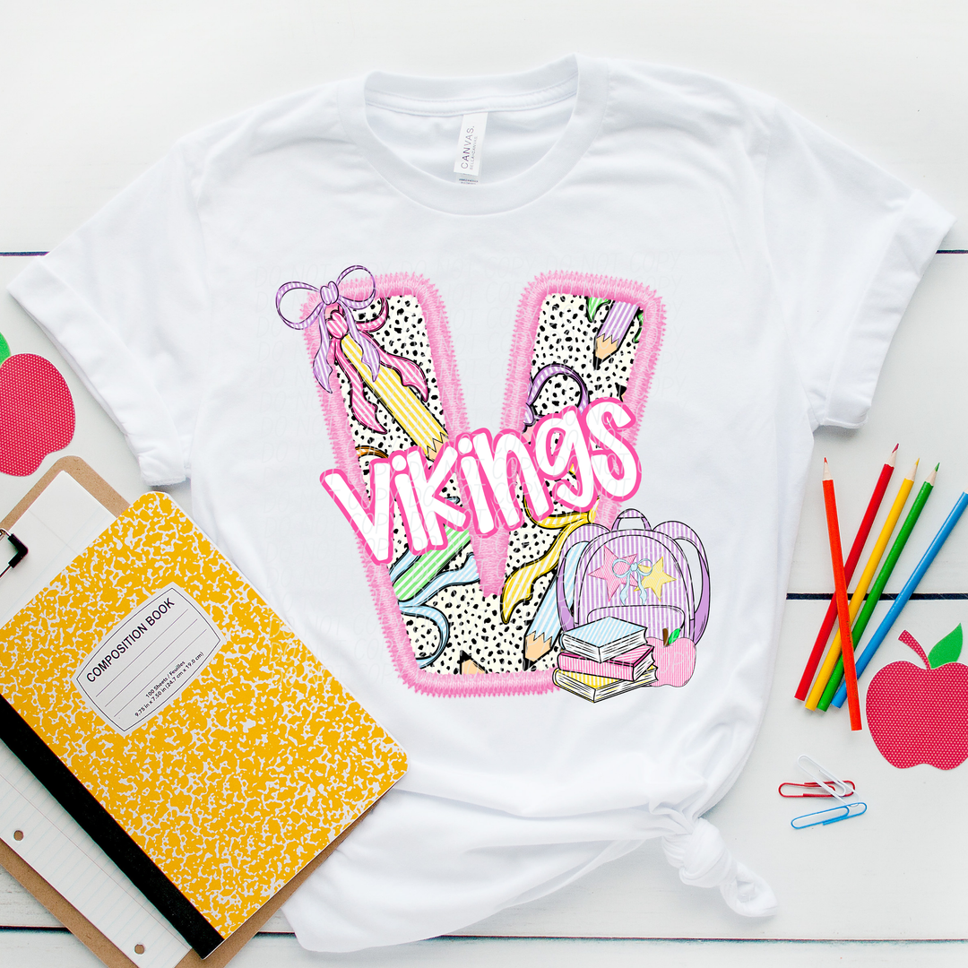 Pink Letter Back to School Mascots Youth DTF Print