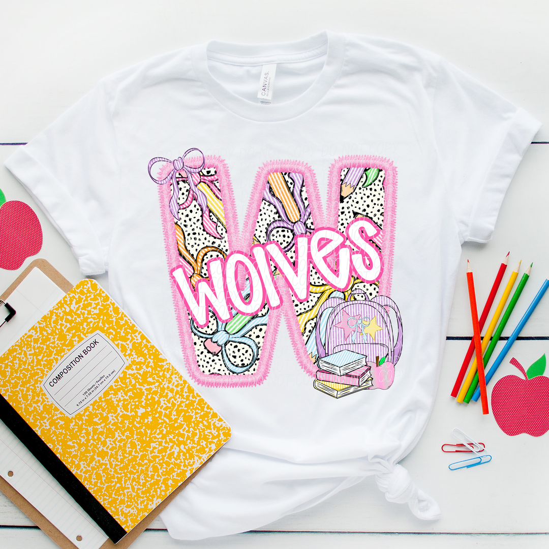 Pink Letter Back to School Mascots Youth DTF Print