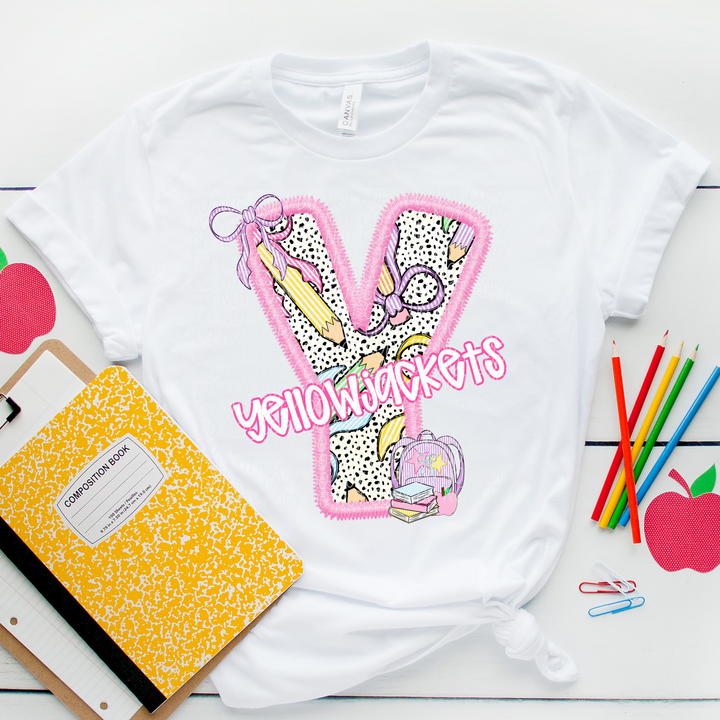 Pink Letter Back to School Mascots Youth DTF Print