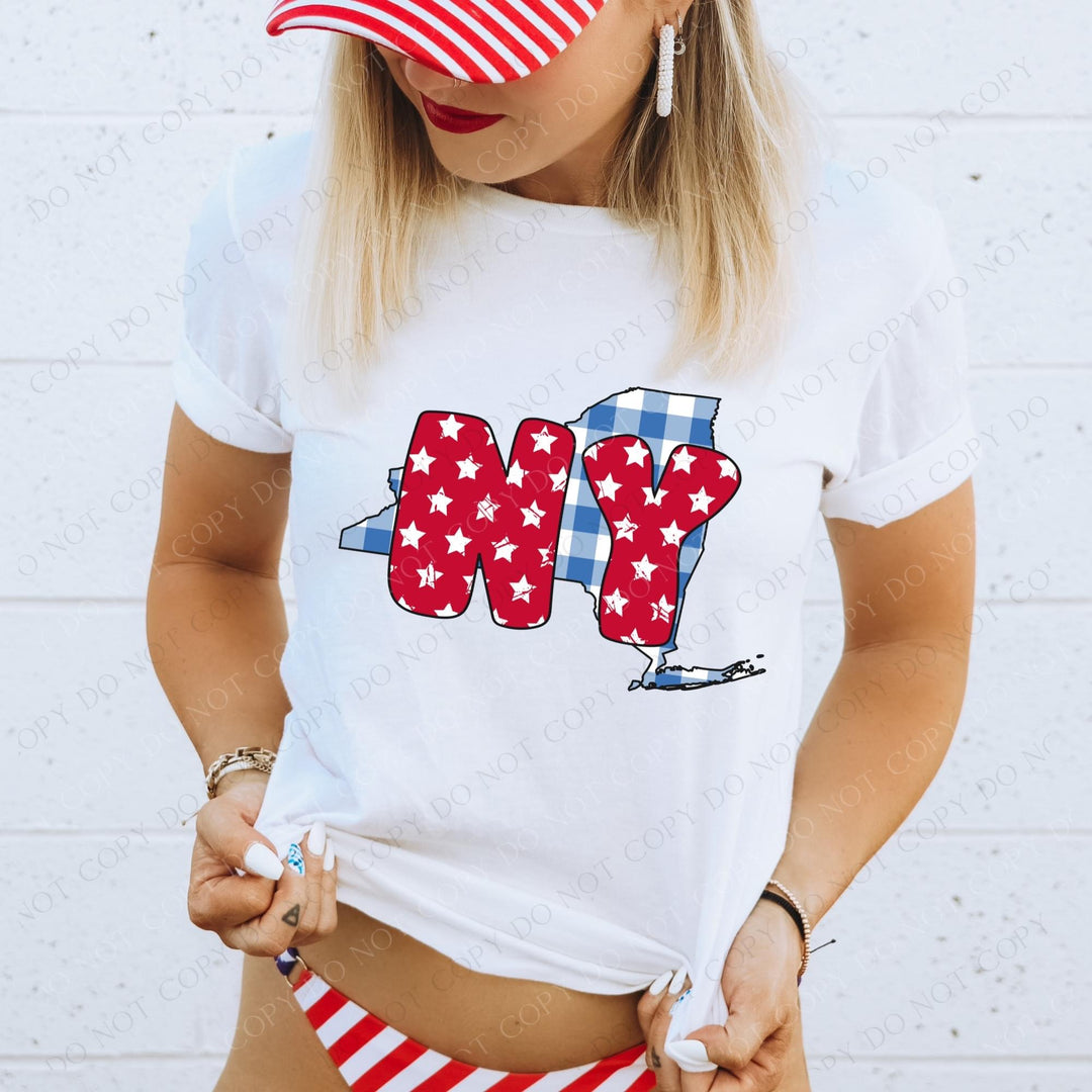 Gingham Stars Red White and Blue State DTF Print