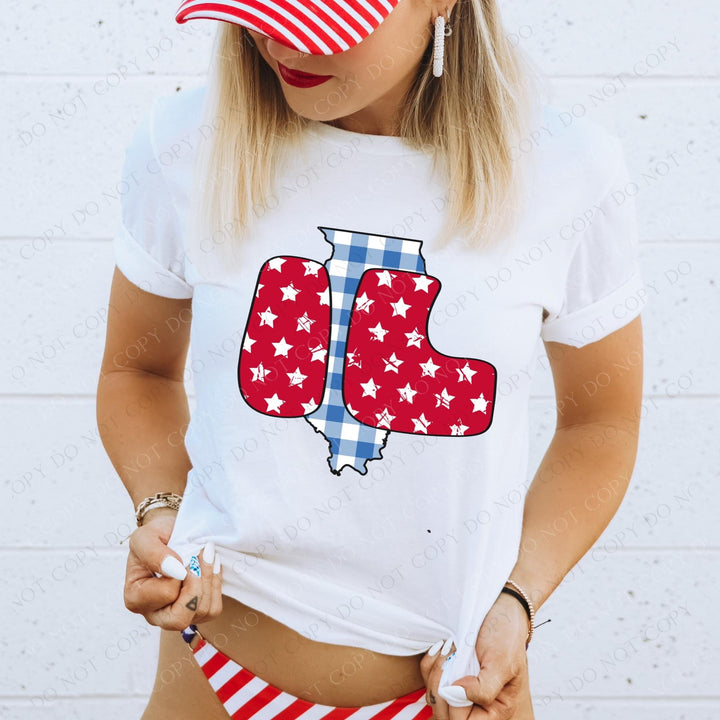 Gingham Stars Red White and Blue State DTF Print