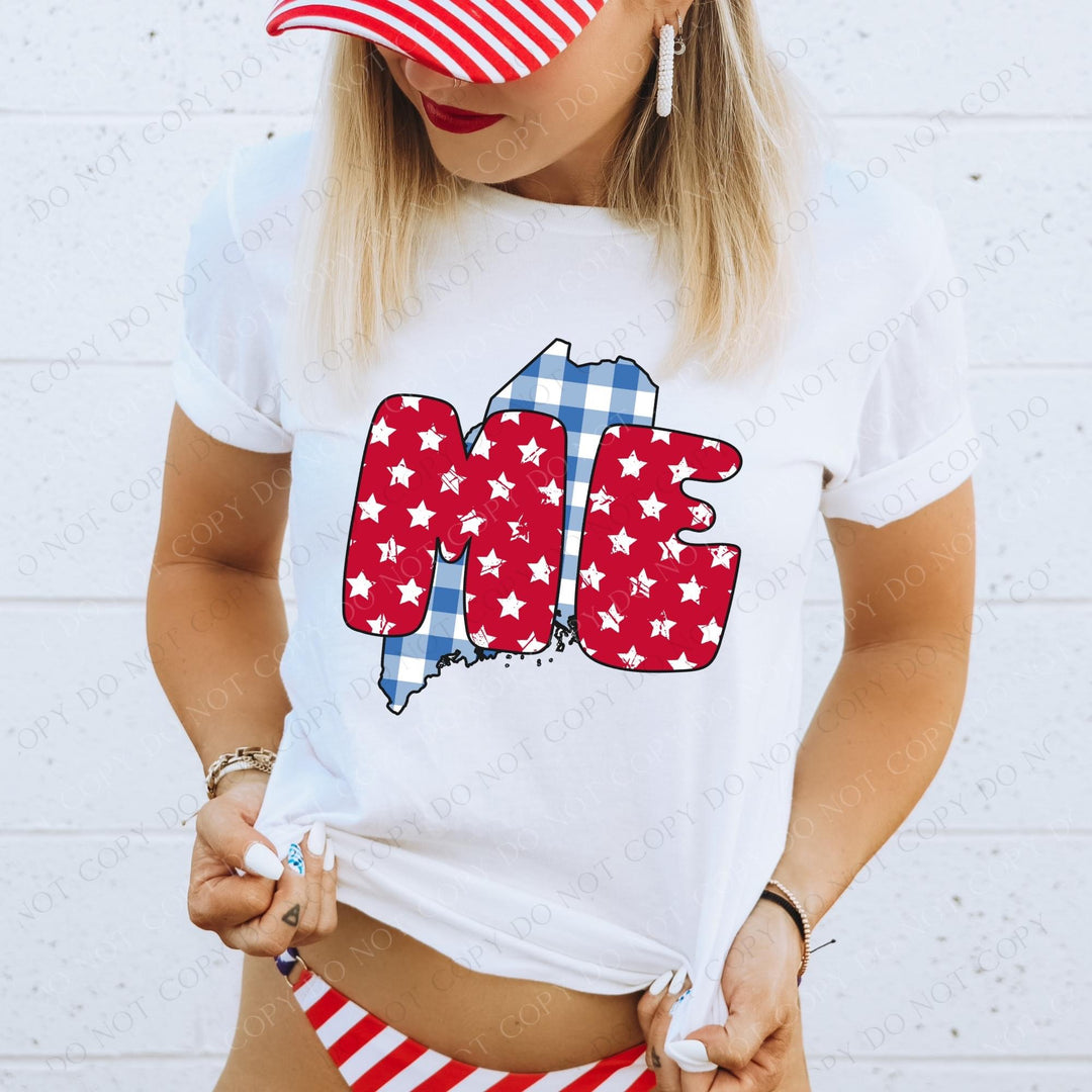 Gingham Stars Red White and Blue State DTF Print