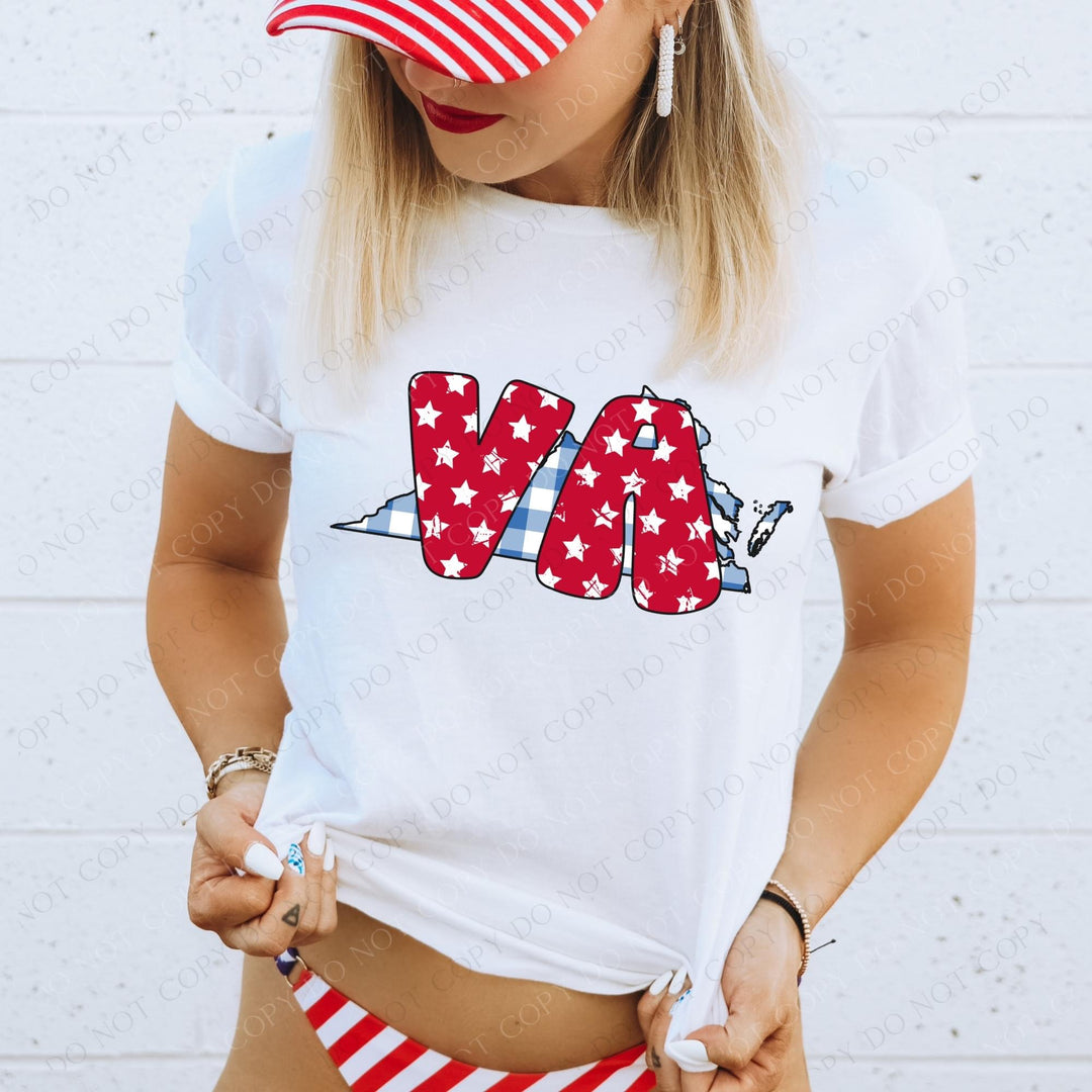 Gingham Stars Red White and Blue State DTF Print