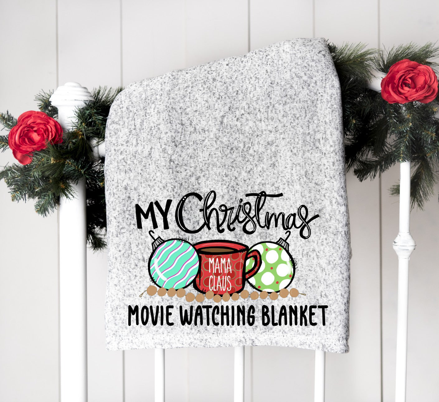 Mama Claus Christmas Movie Watching Blanket Screen Print QR13
