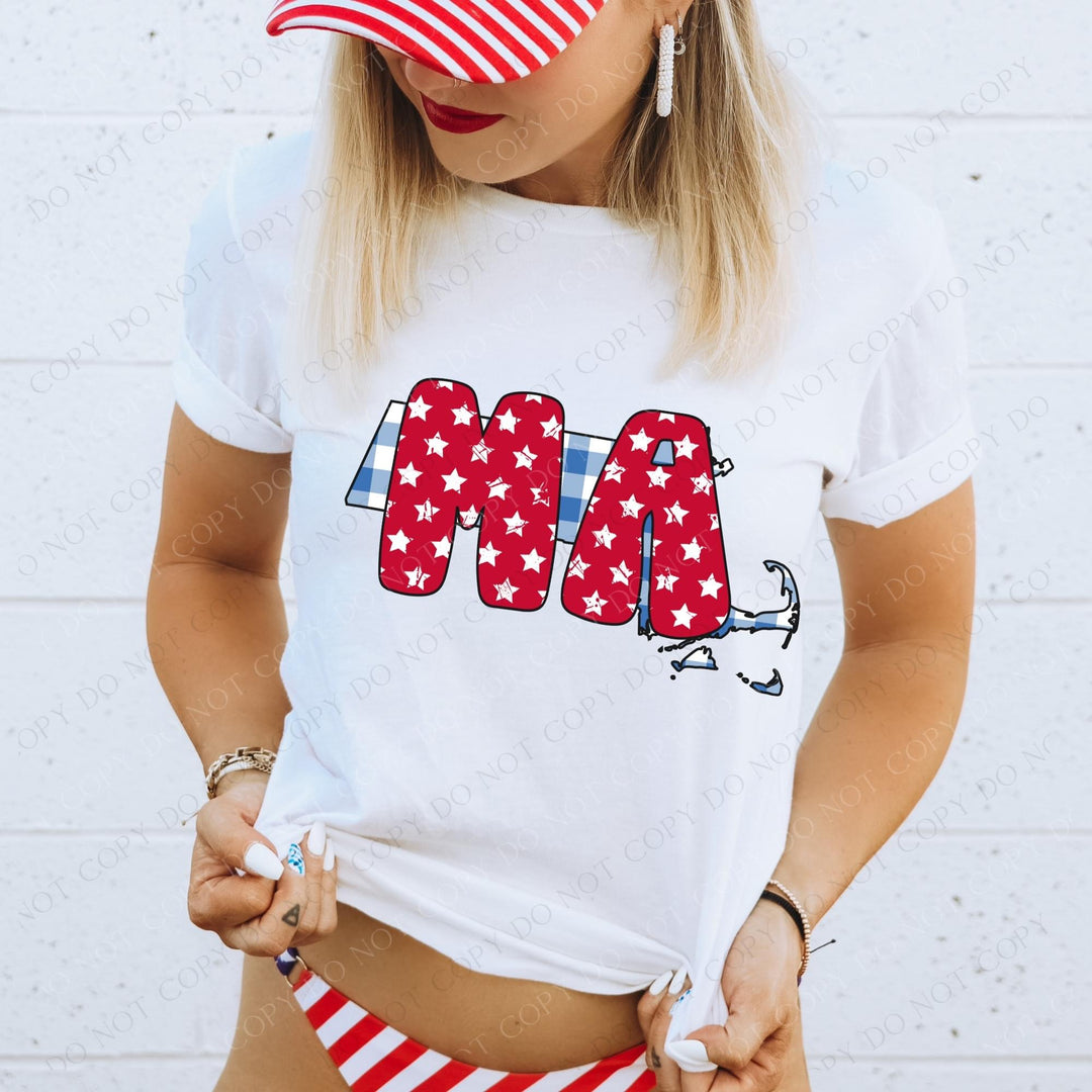 Gingham Stars Red White and Blue State DTF Print