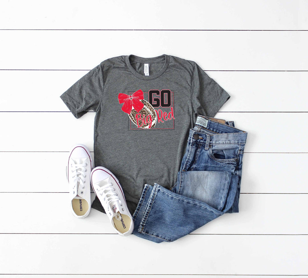 Go Big Red Leopard Football with Bow Screen Print SPORTS63