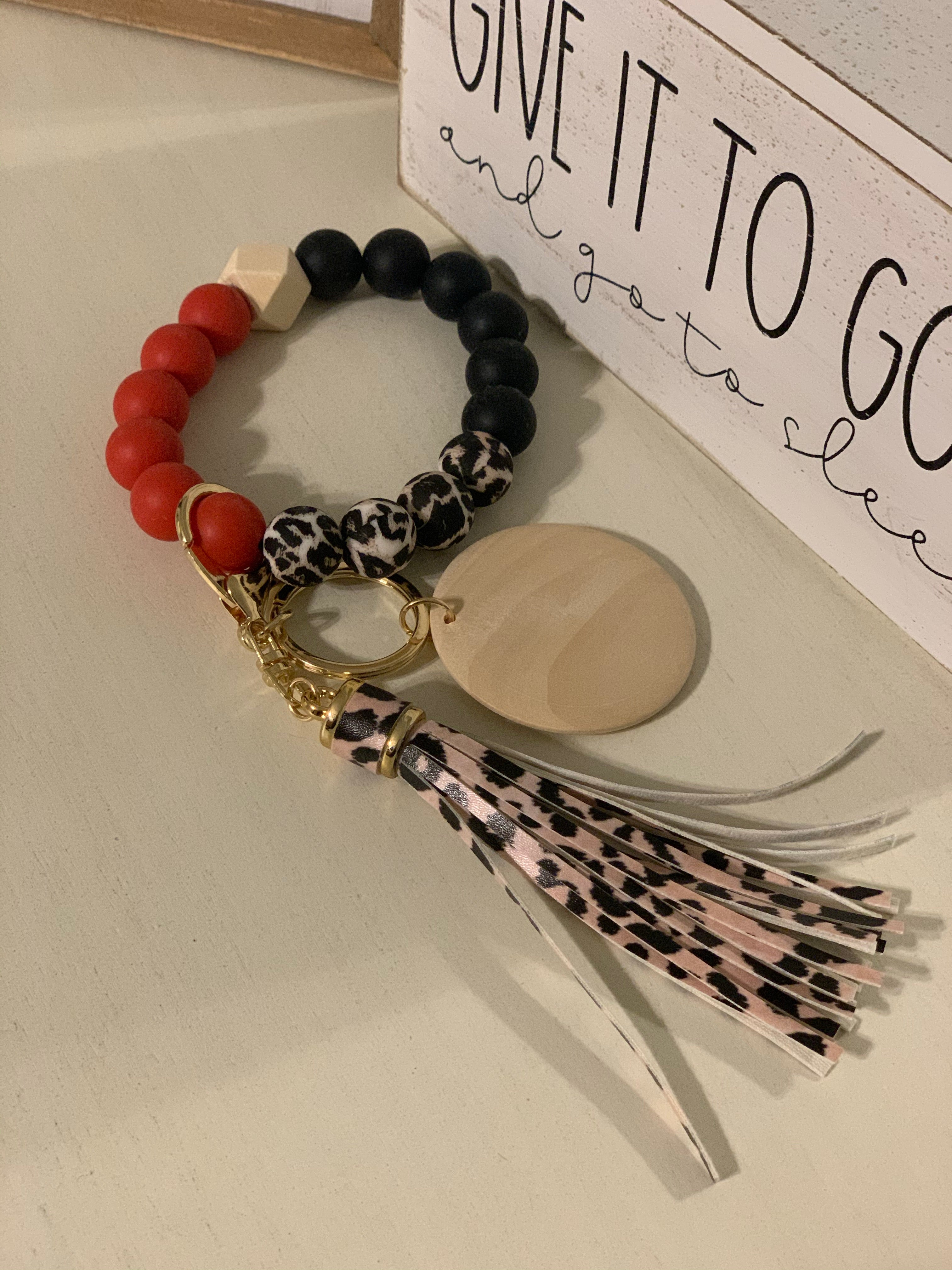 Silicone Chunky Bead Keyring with Disc