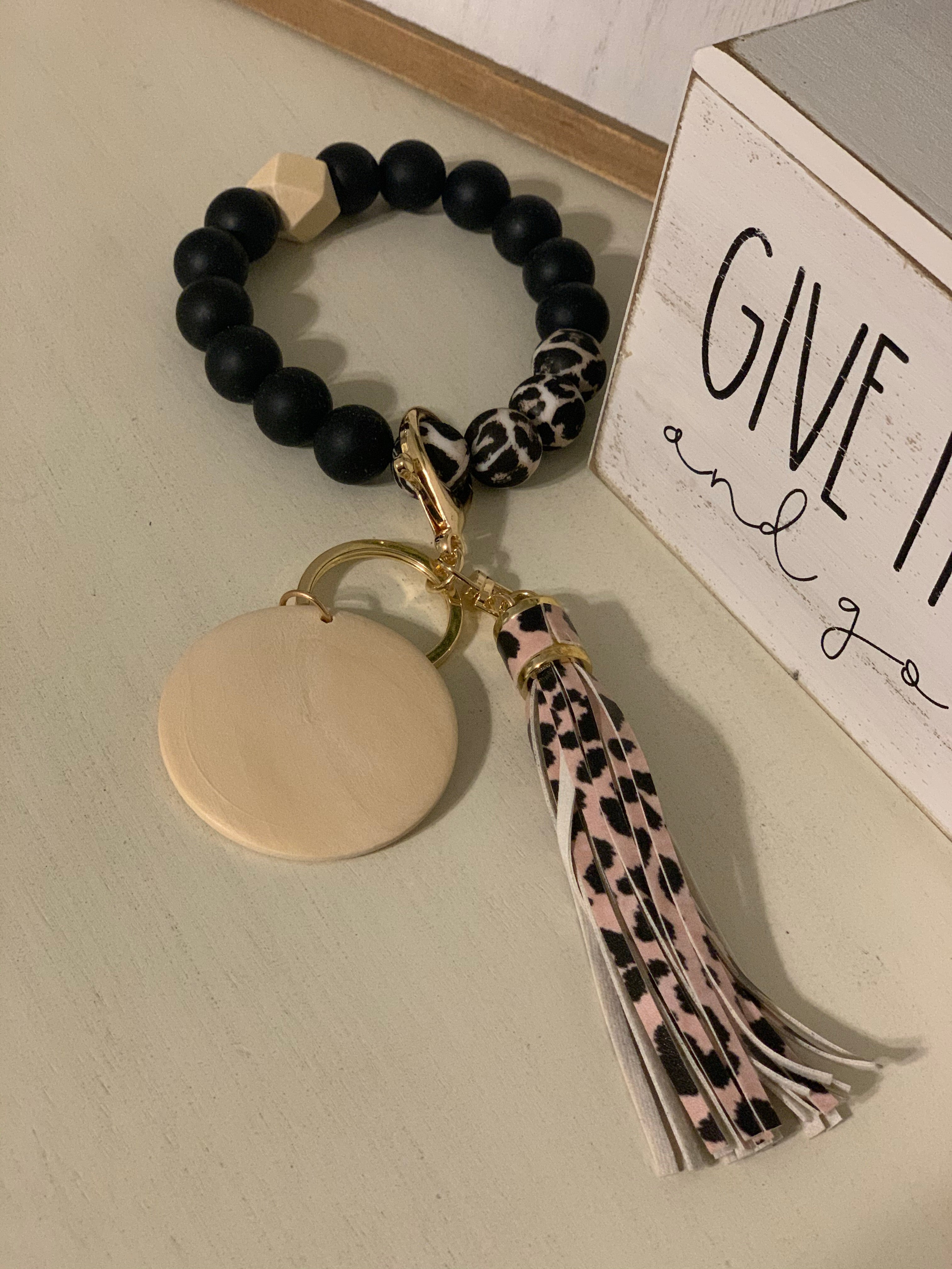 Silicone Chunky Bead Keyring with Disc