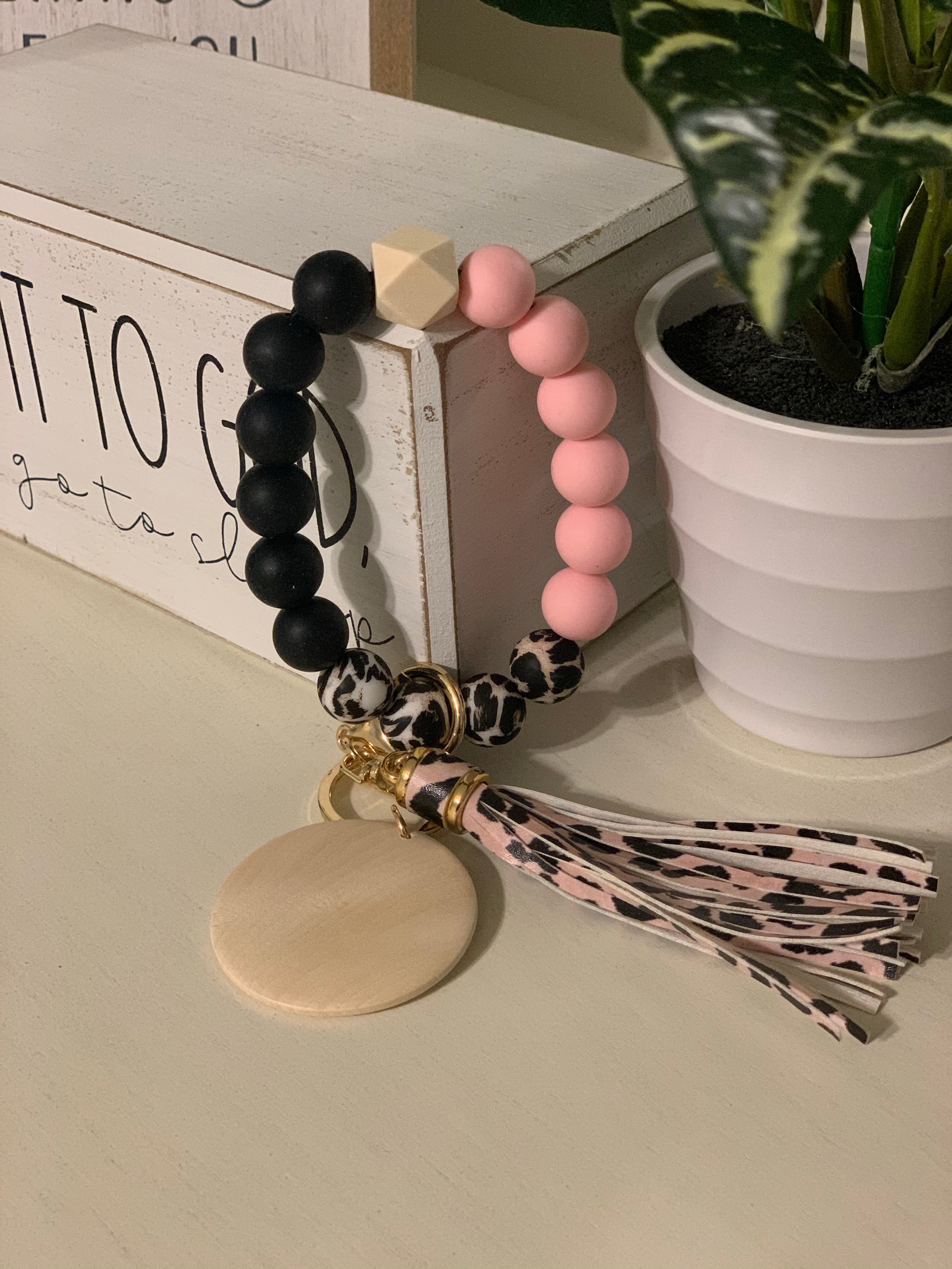 Silicone Chunky Bead Keyring with Disc