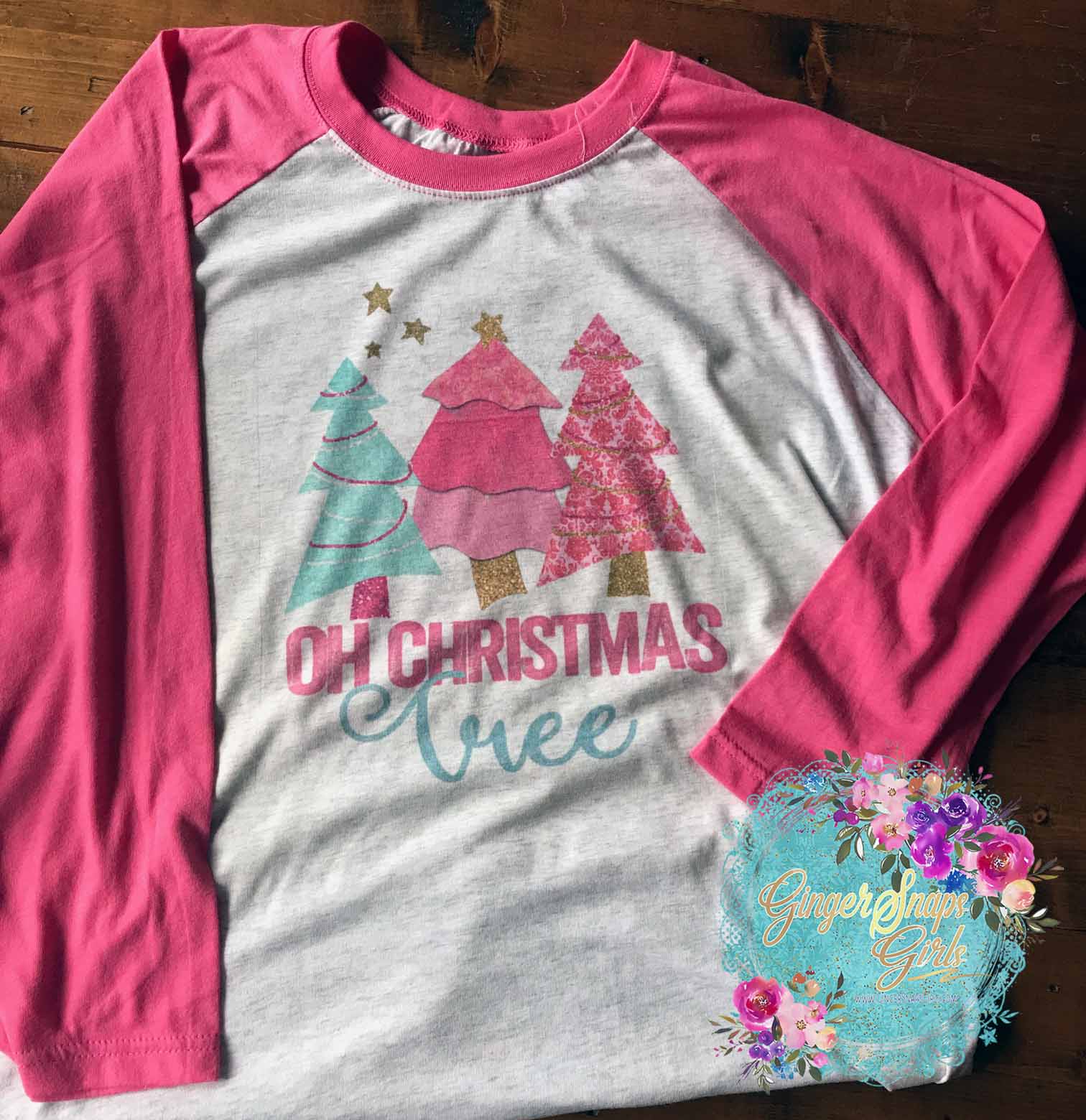 Oh Christmas Tree Pink & Blue Glitter Christmas Tree Holiday Digital Design File, PNG