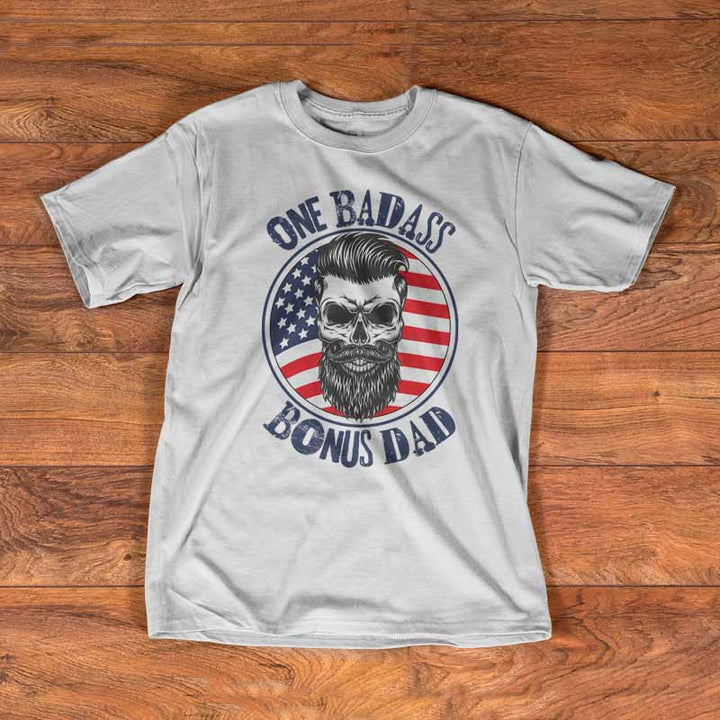 One Badass Bonus Dad Skull Patriotic Screen Print QR14