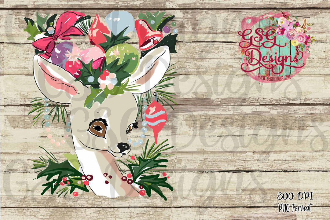 Sweet Reindeer Vintage Hand Drawn Christmas and Winter Digital Design File