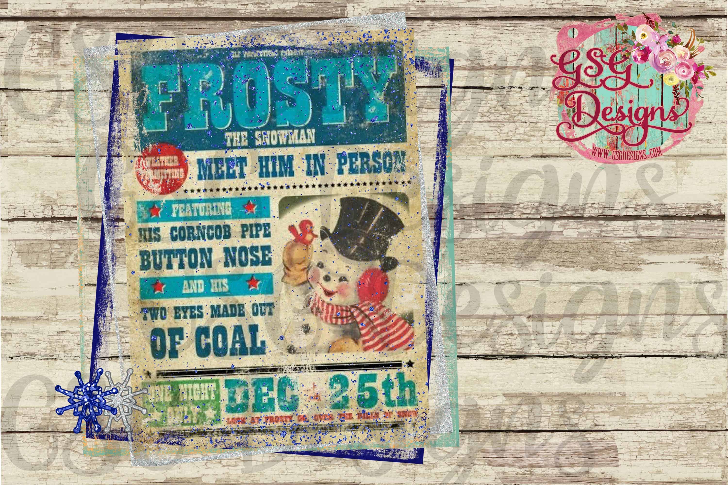 Vintage Frosty Glitter Christmas and Winter Digital Design File