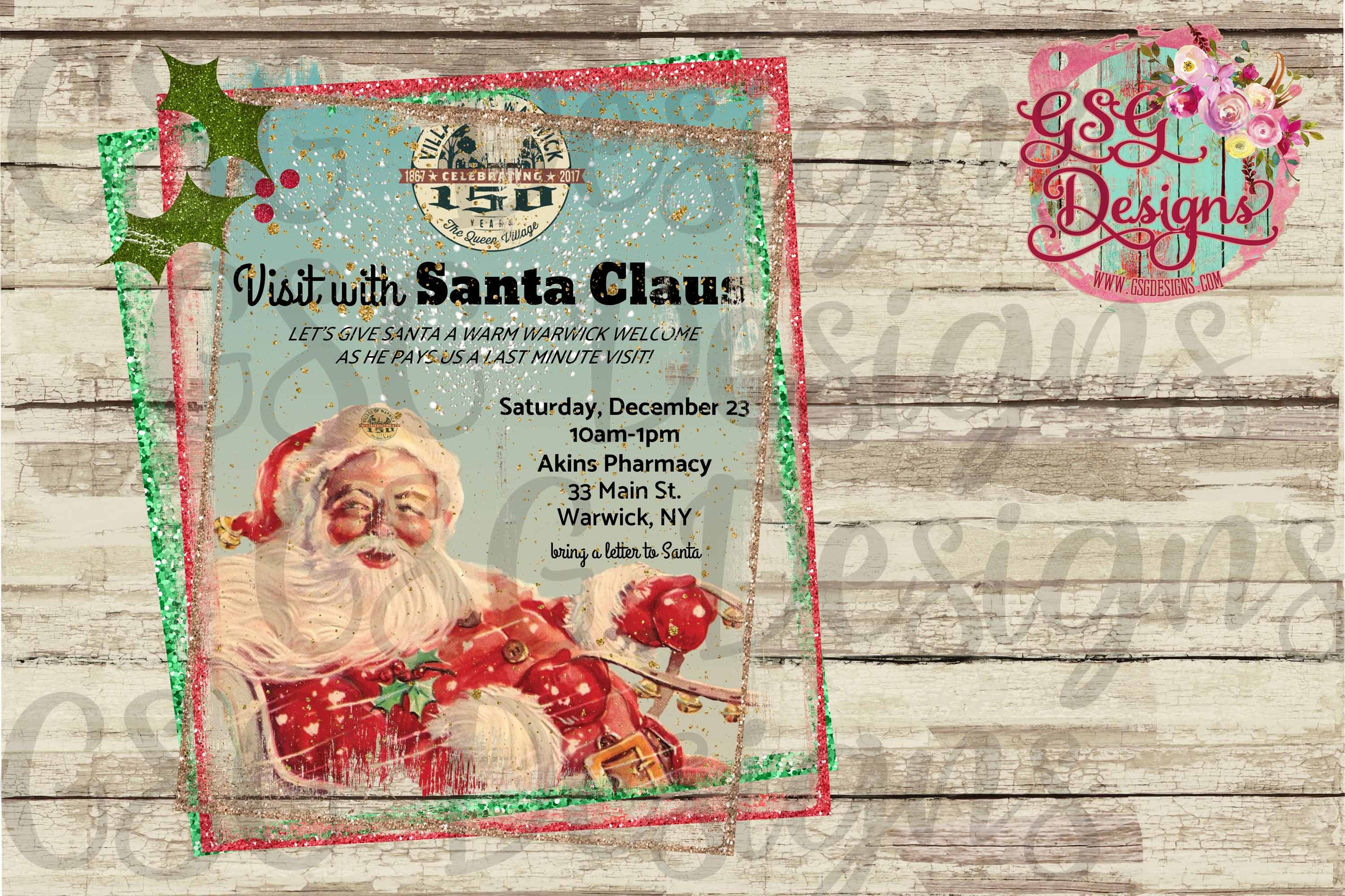 Vintage Santa Visit Glitter Christmas and Winter Digital Design File