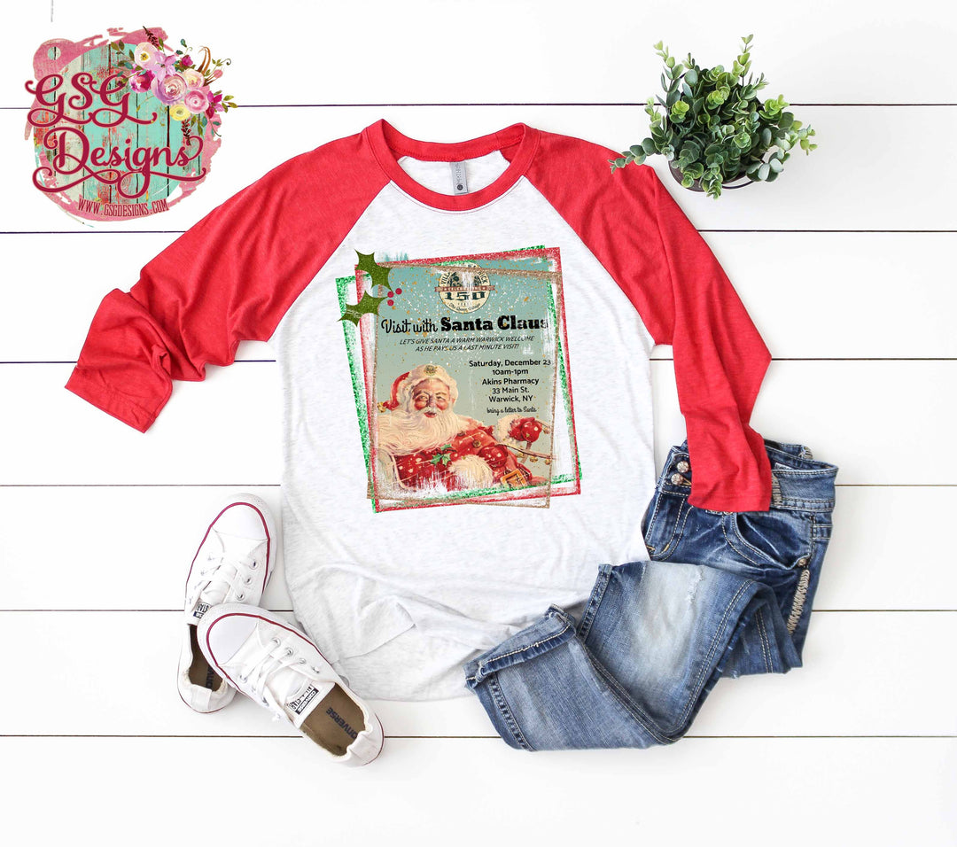Vintage Santa Visit Glitter Christmas and Winter Digital Design File
